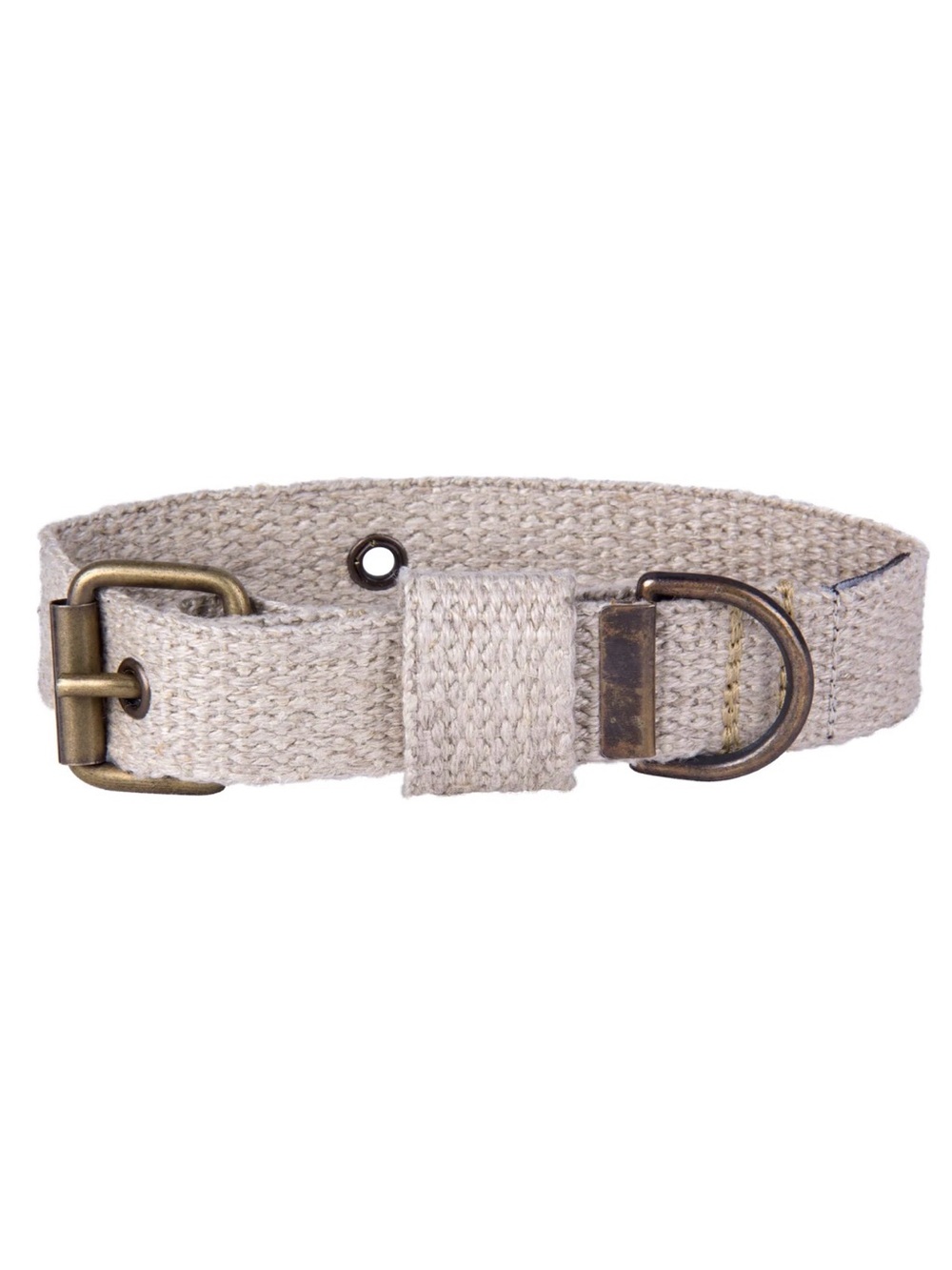 Hemptique Hemp Canvas Dog Collar in Natural with Antiqued Brass Hardware